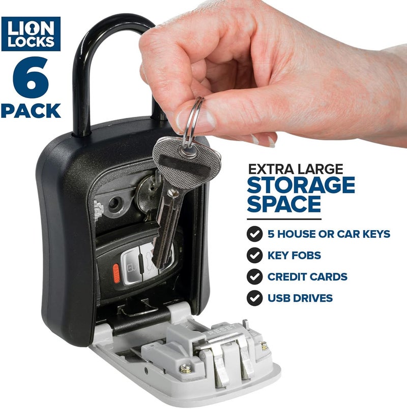 Lion Locks Lock Box for Keys - Lockbox for House Key, Lock Box with Combination for Real Estate, Car, House, Waterproof Key Safe - Easy Installation (6 Pack) - Image 2